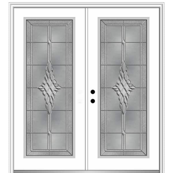 MMI Door 64 in. x 80 in. Grace Right-Hand Inswing Full-Lite Decorative Glass Primed Steel Prehung Front Door on 4-9/16 in. Frame