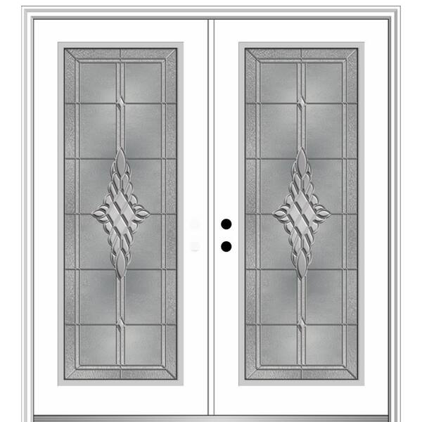 MMI Door 72 in. x 80 in. Grace Right-Hand Inswing Full-Lite Decorative Glass Primed Steel Prehung Front Door on 4-9/16 in. Frame