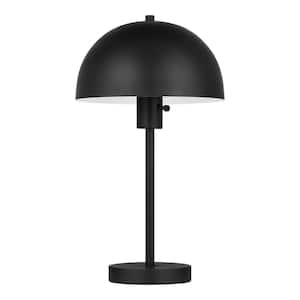Corbin 17.5 in. Black Modern Table Lamp with Black Metal Shade and AC Outlet on Base