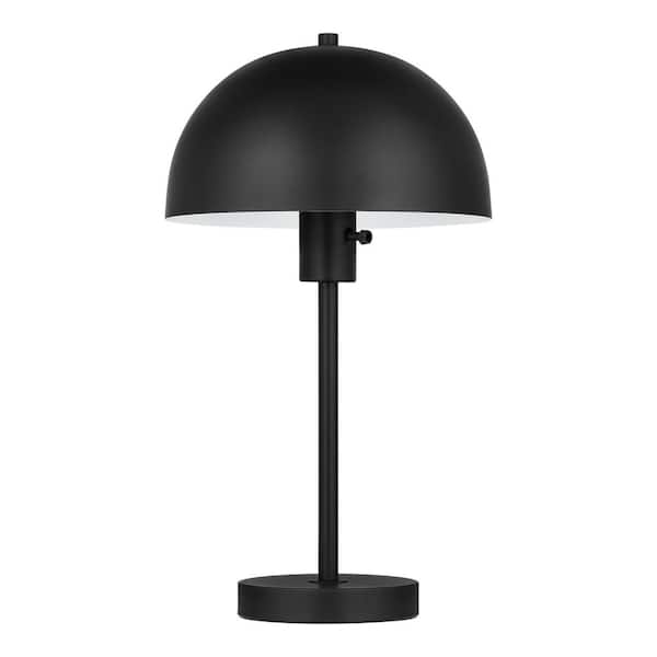 Hampton Bay Corbin 17.5 in. Black Modern Table Lamp with Black Metal Shade and AC Outlet on Base