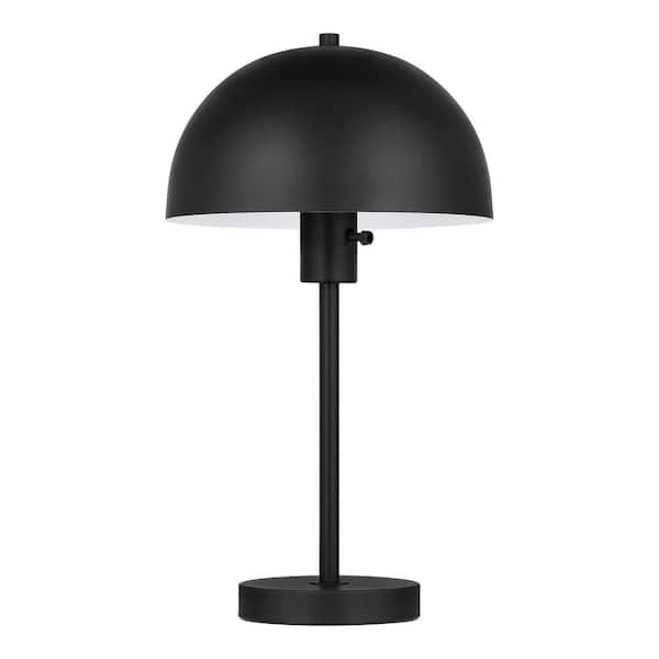Corbin 17.5 in. Black Modern Table Lamp with Black Metal Shade and AC Outlet on Base