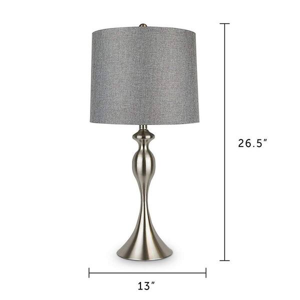Grandview Gallery 27 In Curvy Brushed Nickel Table Lamps With Grey Textured Linen Tapered Drum Shades 2 Pack St90215lo Curvy Brushed Nickel Table Lamps, Drum Shades For Table Lamps