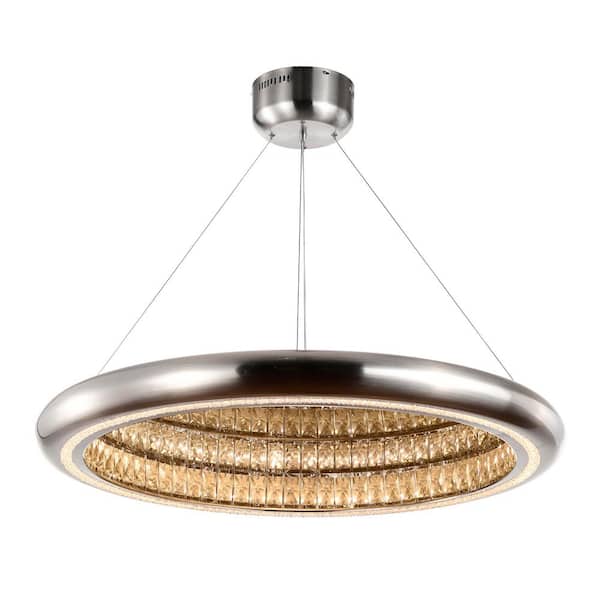 Palace 40 in. Round 3D Brushed Nickel Infinity Mirror Chandelier 67W 3000K LED Light for Living Dining Room, Kitchen