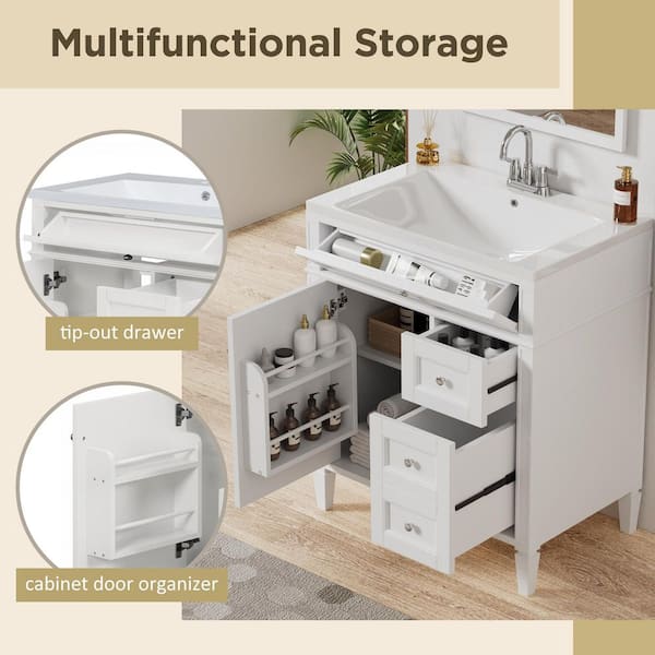 Virubi 30 in. W Single Sink Bath Vanity in White with White