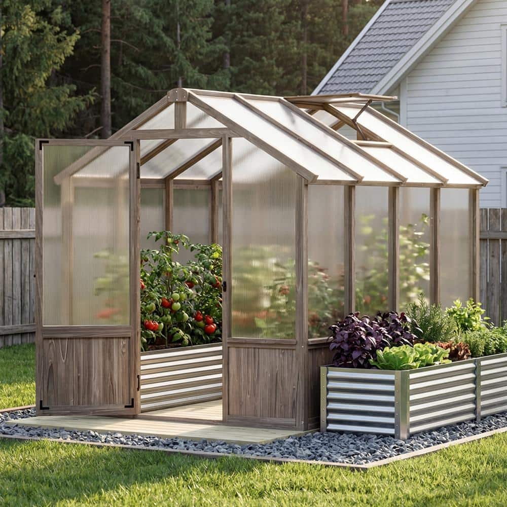 Secretree 6 ft. W X 8 ft. D Premium Cedar Wood Greenhouse with 100