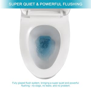 28.37 in. x 14 in. x 28.7 in. 1-Piece 1.6/1.1 GPF Dual Flush White Elongated Toilet in Soft Seat Included