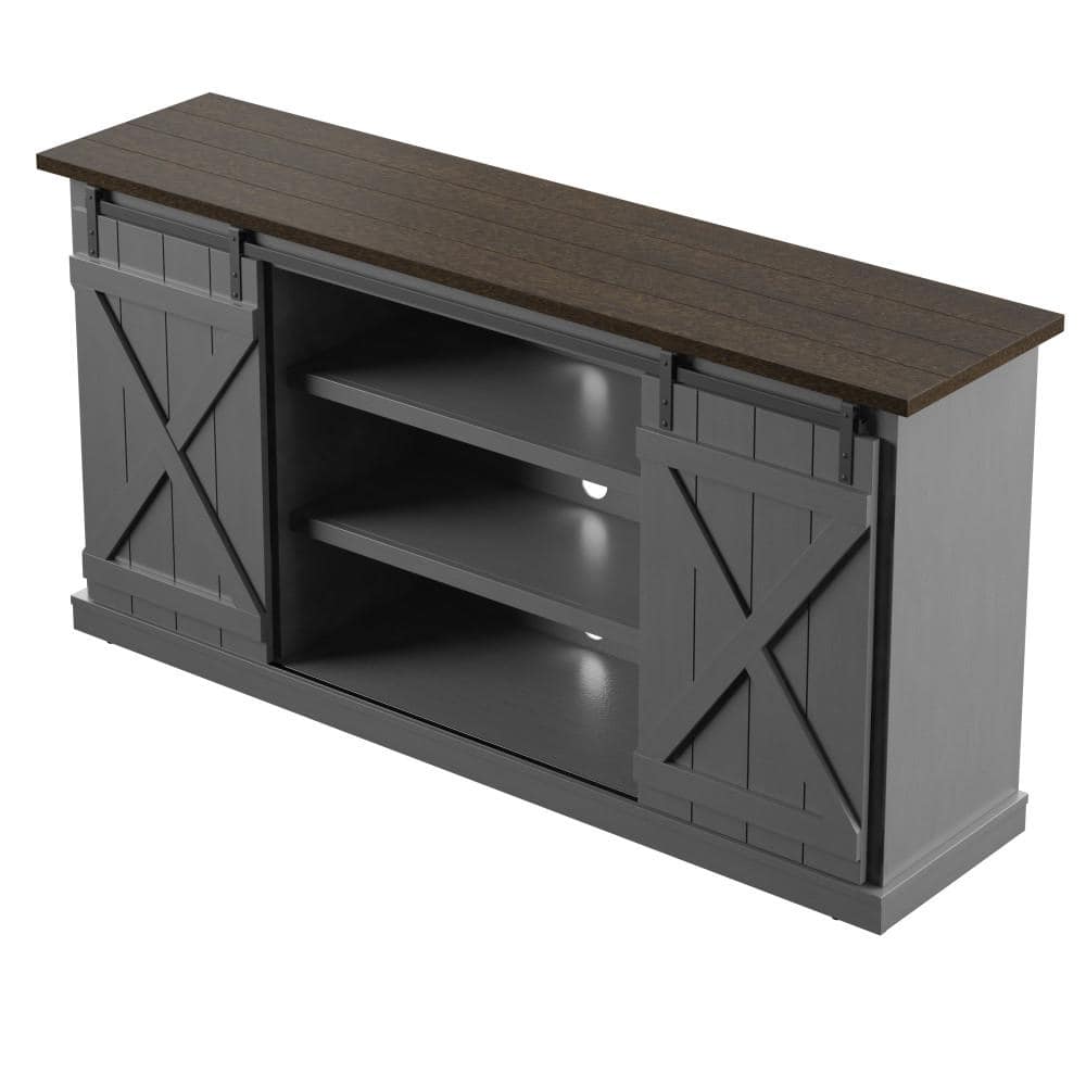 Farmhouse Antique Gray 70'' TV Stand with Sliding Barn Doors