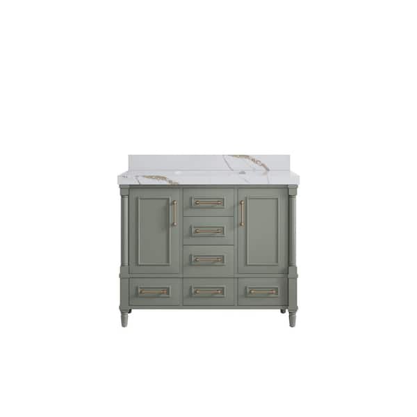 Willow Collections Hudson 42 in. W x 22 in. D x 36 in. H Single Sink Bath Vanity in Evergreen with 2 in. Calacatta Gold Qt. Top