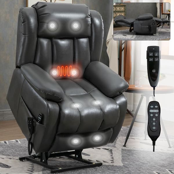 Boyel Living Grey Faux Leather Power Lift Recliner Chair with 8-Point Vibration Massage and Lumbar Heating
