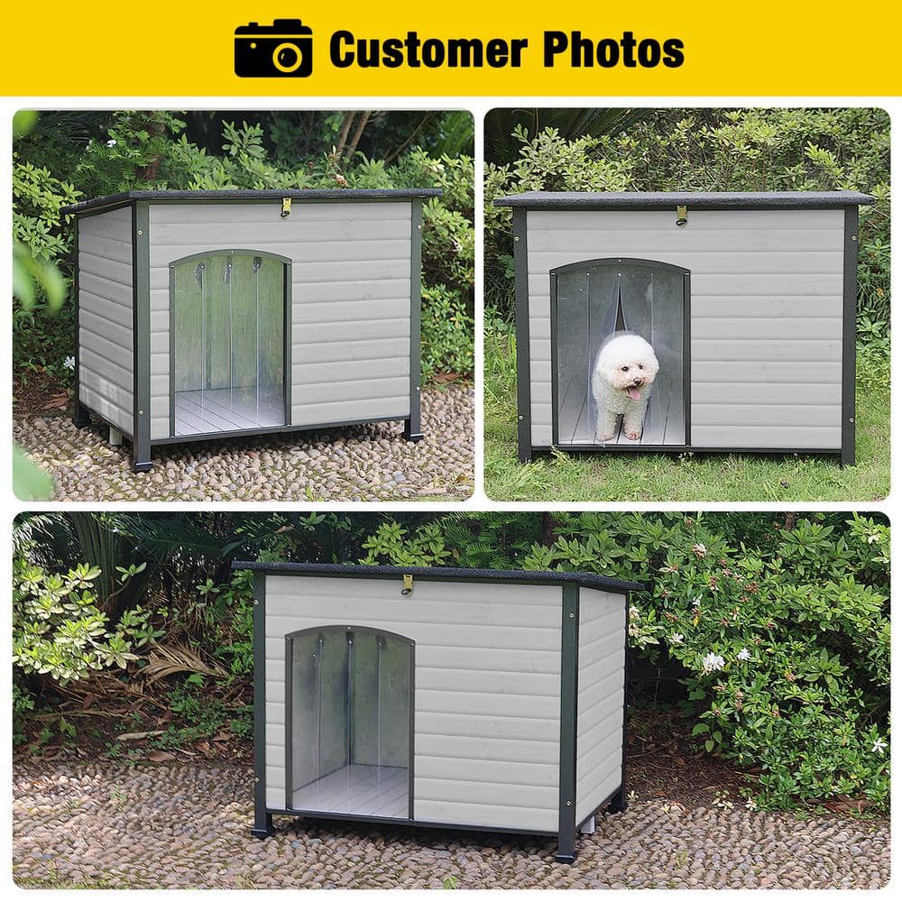 Large Off-White Wooden Dog House with Iron Frame