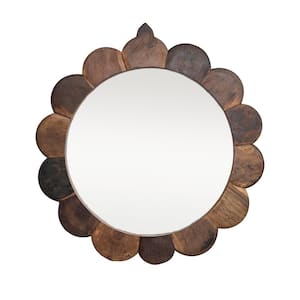 48 in. W x 50 in. H Round Vintage Reclaimed Wood Rustic Scalloped Decorative Mirror