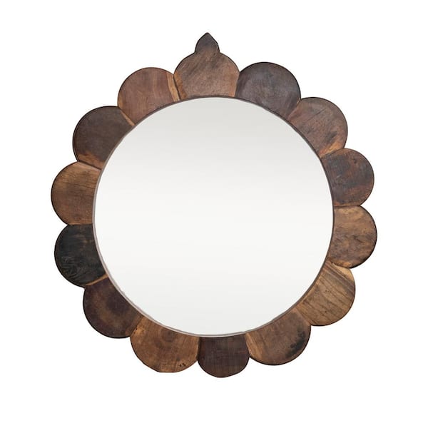 Storied Home 48 in. W x 50 in. H Round Vintage Reclaimed Wood Rustic Scalloped Decorative Mirror
