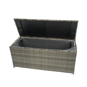 Oversized Grey Wicker Outdoor Storage Box - 113 Gal. Wicker Patio Deck Box with Lid