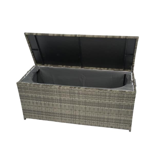 Oversized Grey Wicker Outdoor Storage Box - 113 Gal. Wicker Patio Deck Box with Lid