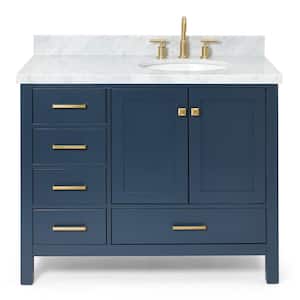 Cambridge 43 in. W x 22 in. D Vanity in Midnight Blue with Marble Vanity Top in Carrara White with White Basin