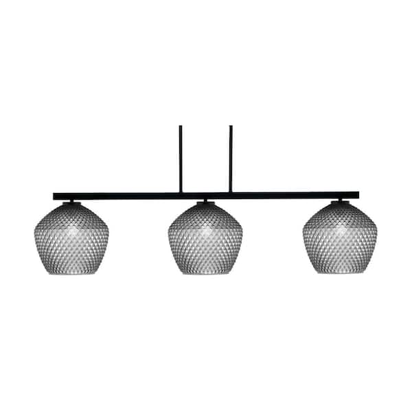 Unbranded Cottonwood 3-Light Matte Black Light Chandelier with Smoke Textured Glass Shades
