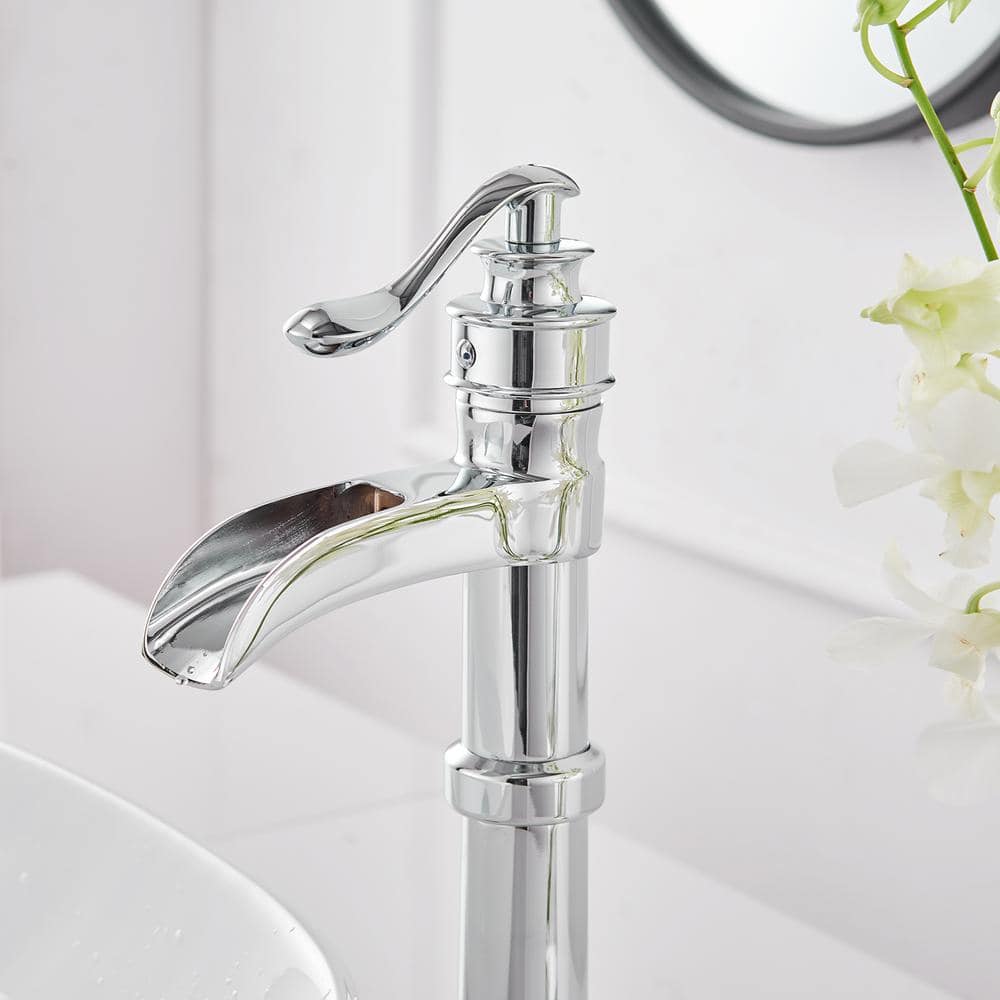 Polished Chrome Single-Handle Waterfall Vessel Bathroom Faucet