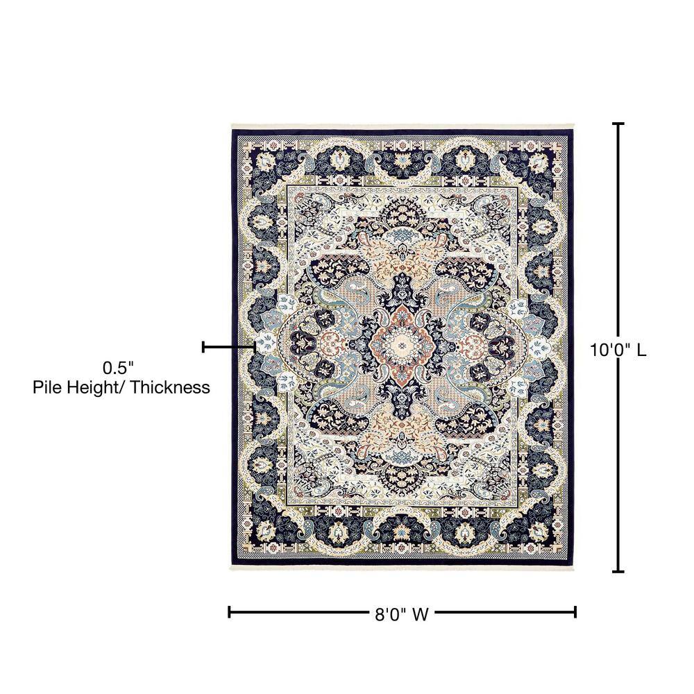Navy Blue Floral Elegance 8' x 10' Synthetic Area Rug