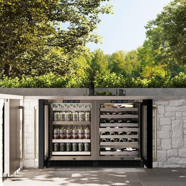 Touchstone 24 in. Single Zone 151 Can Beverage & Wine Cooler with Glass Door in Black Stainless Steel & Champagne Bronze