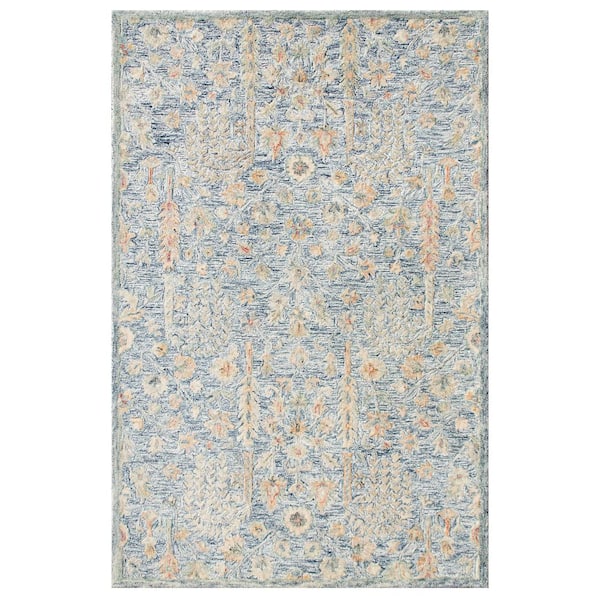 LR Home Ancien Efram Blue/Ivory 2 ft. x 3 ft. Oriental Wool Cotton Area Rug