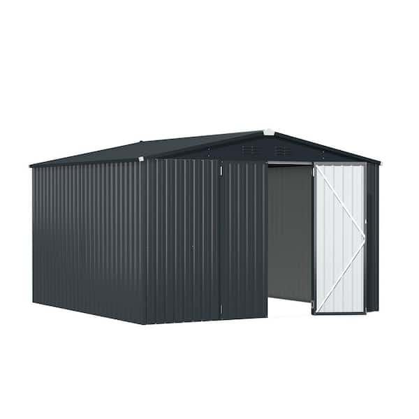 AECOJOY 12 ft. W x 12 ft. D Metal Shed with Double Lockable Door in Dark Grey (144 sq. ft. )