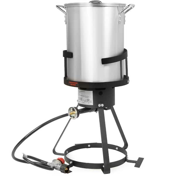 STKUSA 30 QT Turkey Aluminum Fryer Pot and Gas Stove Burner Stand, 6 Pc