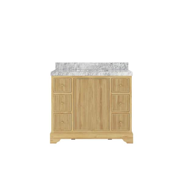 Willow Collections Austin Teak 42 in. W x 22 in. D x 36 in. H Single Sink Bath Vanity in Light Teak with 2 in. Carrara Marble Top