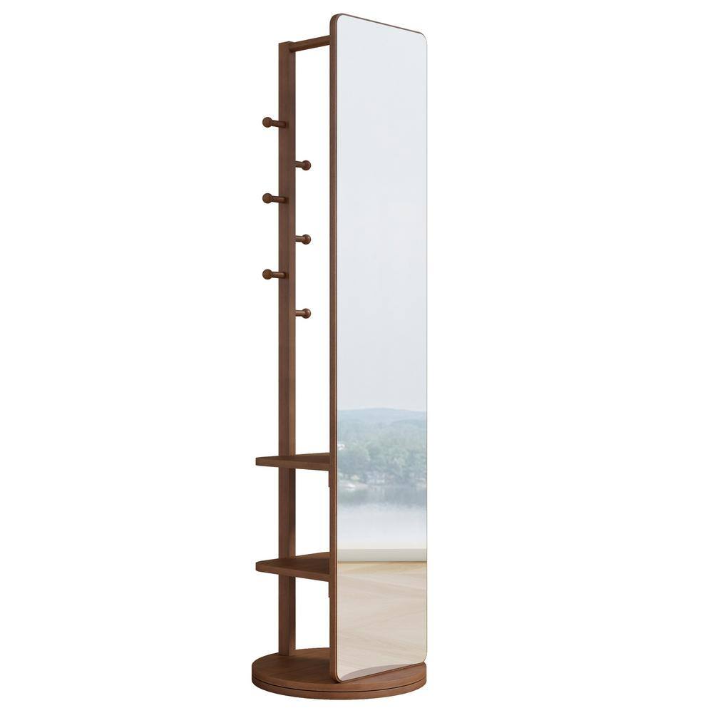 Brown 19.7 in. W x 68.8 in. H 360° Rotatable Full Length Mirror, 2-In-1 Fl