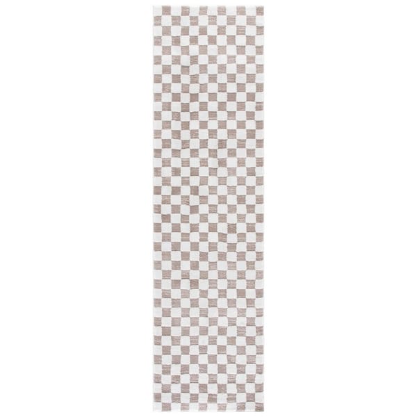 Lunara 2 ft. x 8 ft. Light Beige/Ivory Check Runner Rug