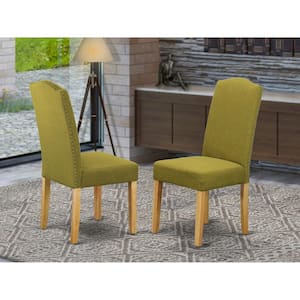 Oak, Parson Kitchen Chairs - Nailhead Linen Fabric Padded Dining Chairs, Set Of 2