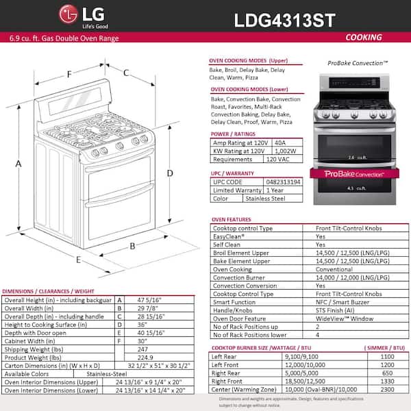 LG 6.9 Cu. Ft. Slide-In Double Oven Gas True Convection Range with  EasyClean and ThinQ Technology Stainless Steel LTG4715ST - Best Buy