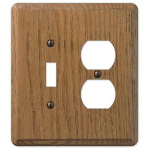 Contemporary 2 Gang 1-Toggle and 1-Duplex Wood Wall Plate - Medium Oak