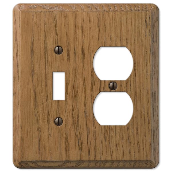 AMERELLE Contemporary 2 Gang 1-Toggle and 1-Duplex Wood Wall Plate - Medium Oak