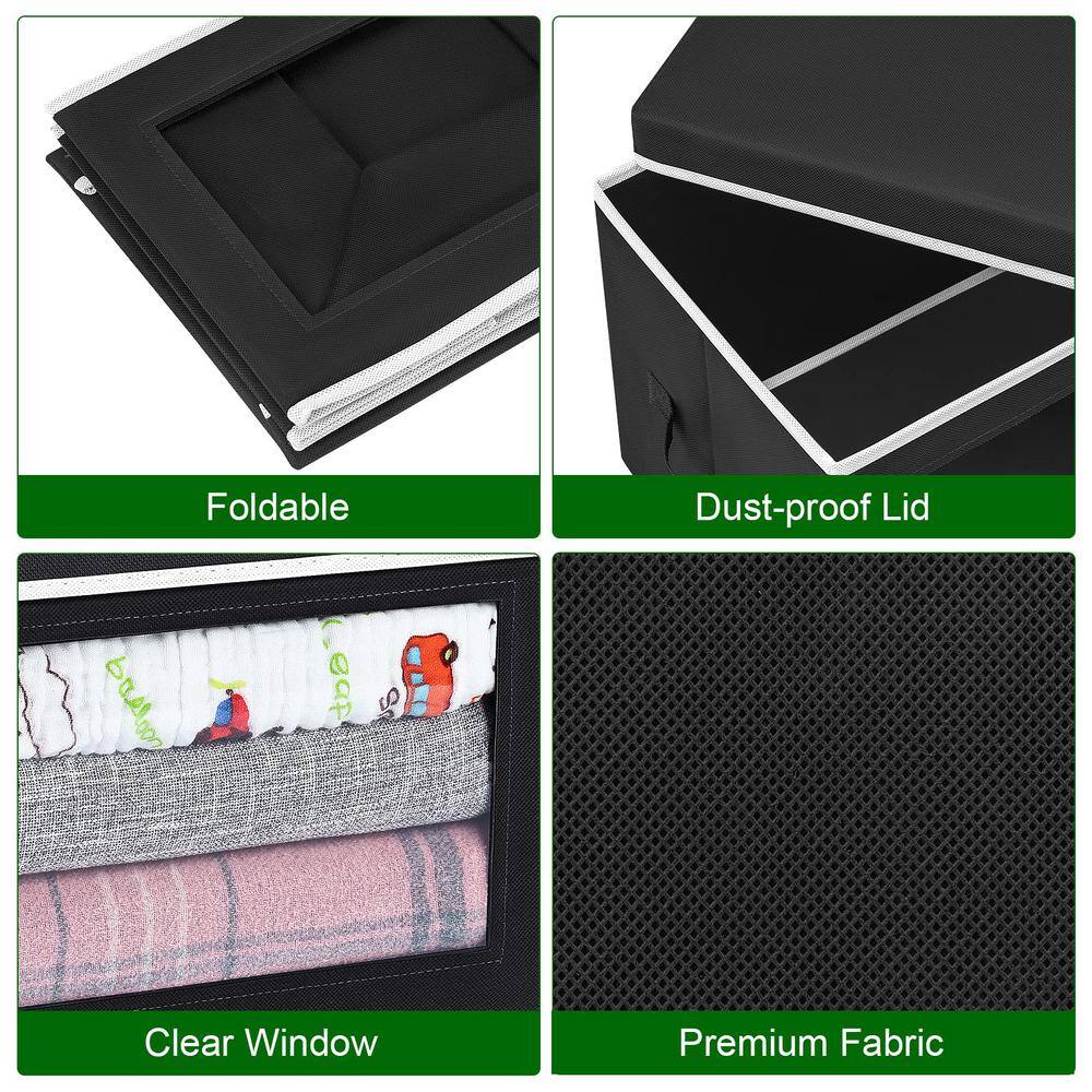 Black Fabric Foldable Cube Storage Bins with Clear Window, 4-Pack