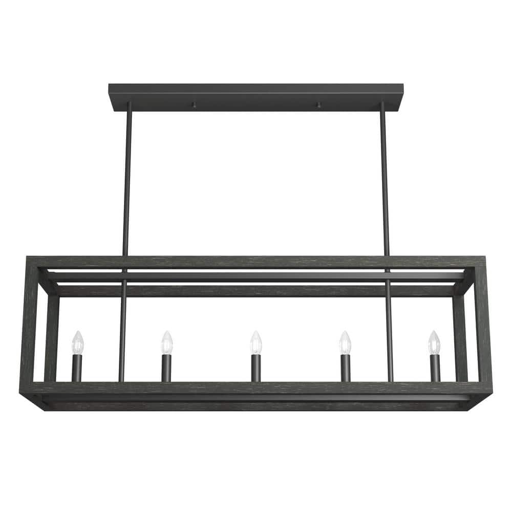 Matte Black 40" Linear Chandelier with Candle Bulbs