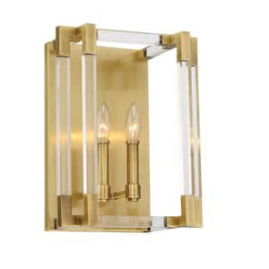 Prima Vista 2-Light Aged Antique Brass Wall Sconce with Clear Acrylic Accents