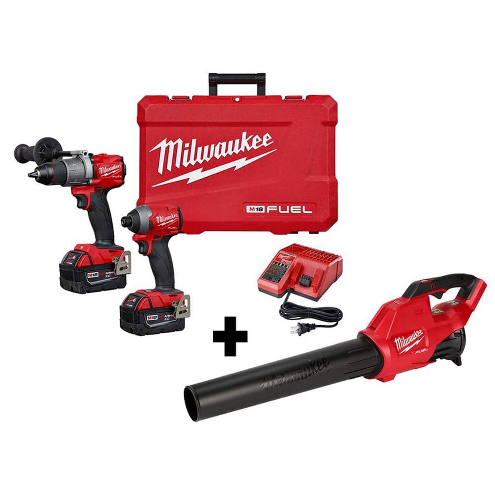 Milwaukee M18 Fuel 18 Volt Lithium Ion Brushless Cordless Hammer Drill And Impact Driver Combo Kit 2 Tool With Fuel Blower 2997 22 2724 20 The Home Depot