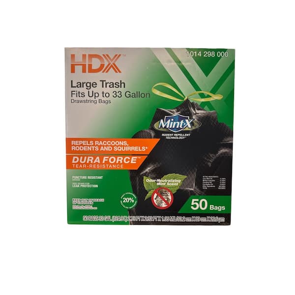33 Gal. Black Rodent-Repellent Draw String Large Trash Bag (50-Count)