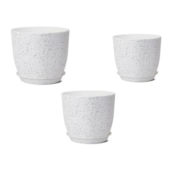 Large Speckled White Plastic Round Planter Set (3-Pack)