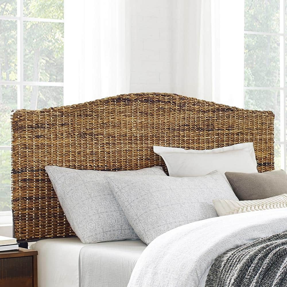 Serena King Natural Banana Leaf Rattan Headboard with Metal Frame