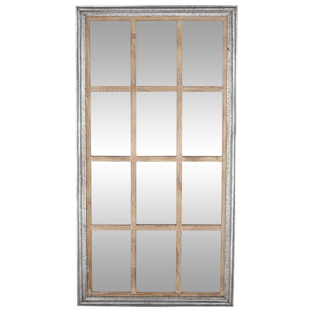 Brown and Silver Full Length Window Pane Mirror
