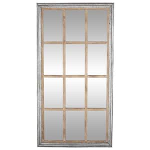 67 in. x 35 in. Window Pane Inspired Rectangle Framed Brown Wall Mirror