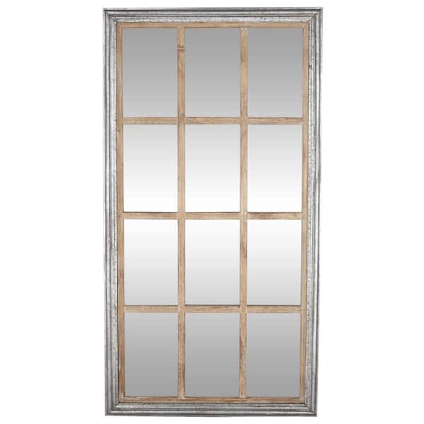Litton Lane 67 in. x 35 in. Window Pane Inspired Rectangle Framed Brown Wall Mirror