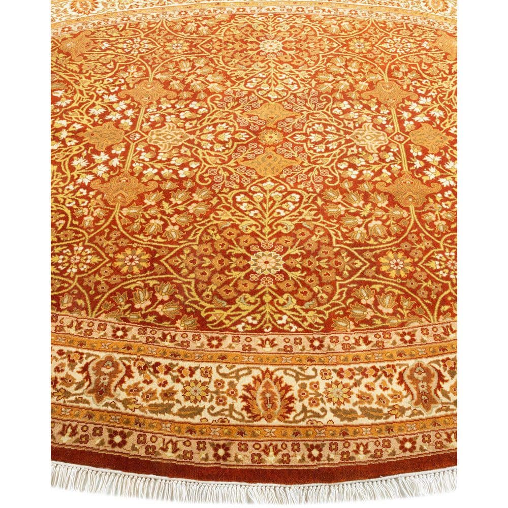 Elegant Hand-Knotted Red Wool Oriental Oval Rug, 91" x 61"