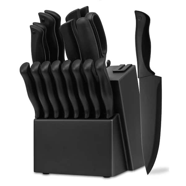 19-Piece Black Stainless Steel Knife Set with Anti-slip Handle, Block and Self Sharpening for Kitchen