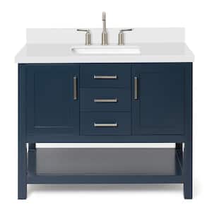 Bayhill 43 in. W x 22 in. D x 36 in. H Bath Vanity in Midnight Blue with Pure White Quartz Top