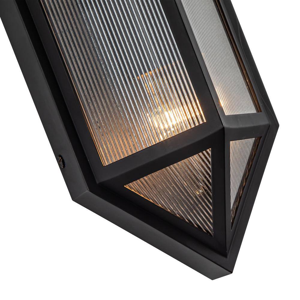 Black Ribbed Glass Modern Lantern Wall Sconce
