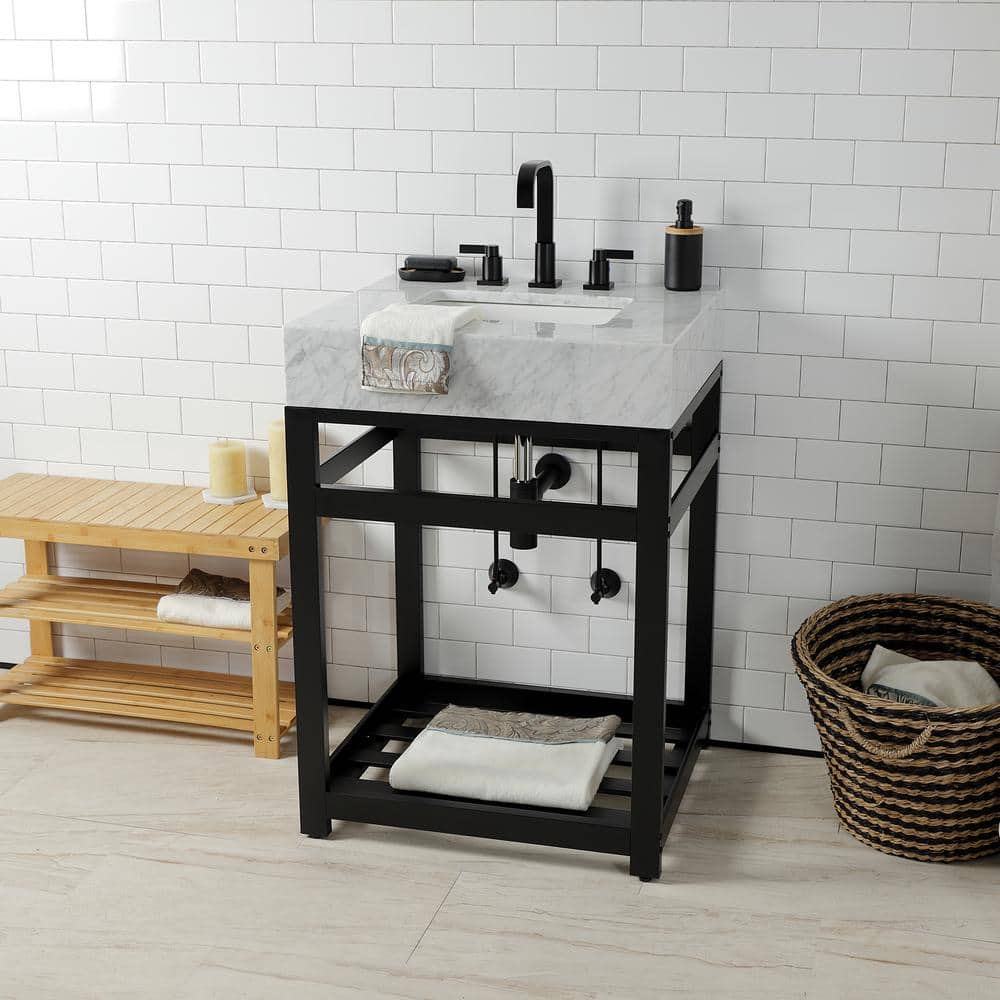 Matte Black Steel Console Sink Base with Shelf
