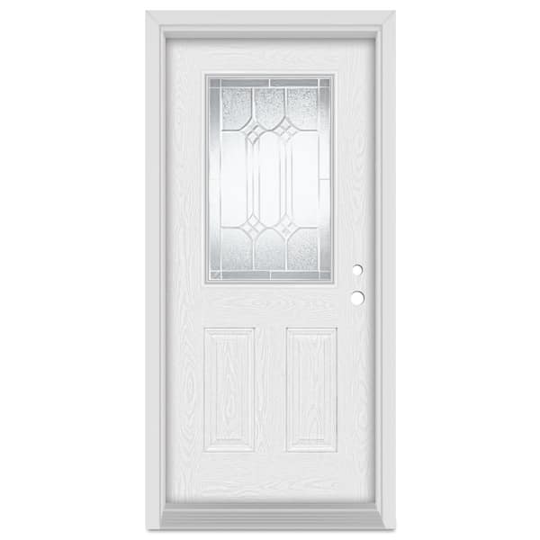 Stanley Doors 32 in. x 80 in. Orleans Left-Hand 1/2 Lite Zinc Finished Fiberglass Oak Woodgrain Prehung Front Door