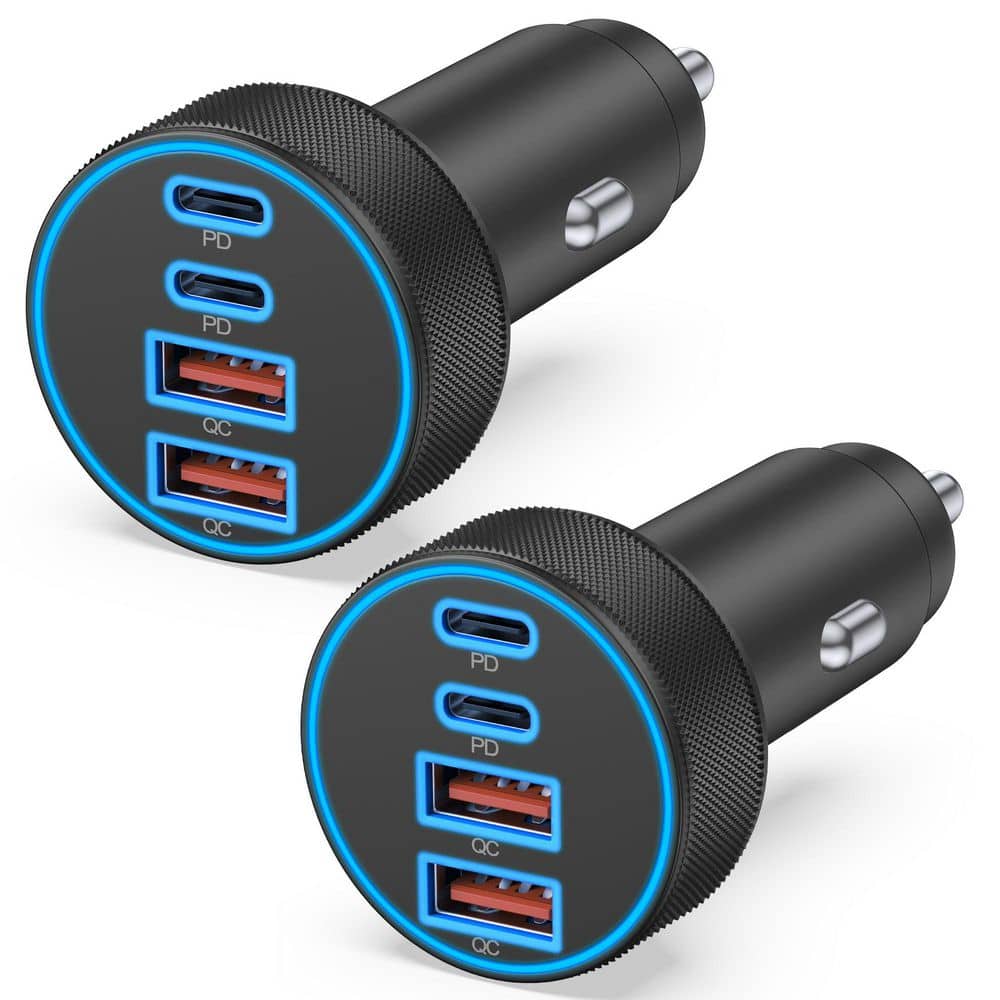 Car Charger Adapter 4-Port USB C and USB A in Black 2-Pack 90W Fast Charging for iPhone iPad Galaxy Android price history on PriceWatchPro